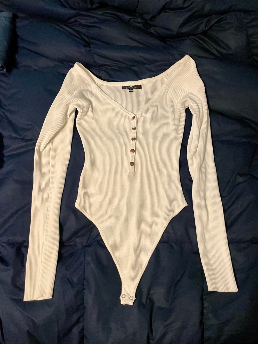 White Ribbed Long-Sleeve Bodysuit